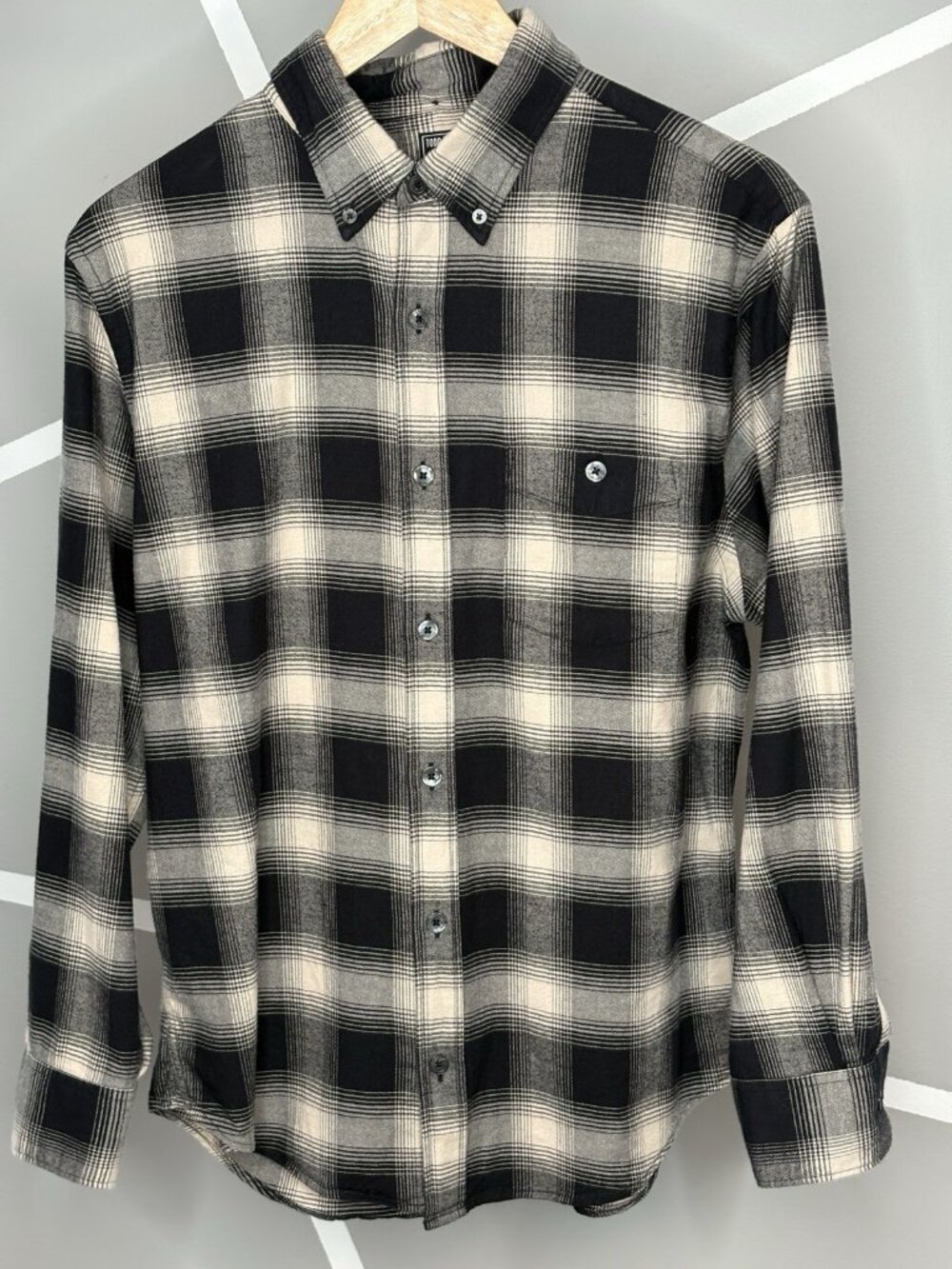 Todd Snyder Flannel Check Plaid Button Down Shirt Men’s M Black Tan Portugal